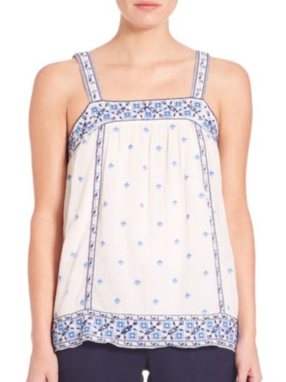 Joie Magali Embroidered Cotton Gauze Tank Top S